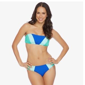 Shades of the sea colorblock blue, aqua, & green bandeau bikini set sz M EUC